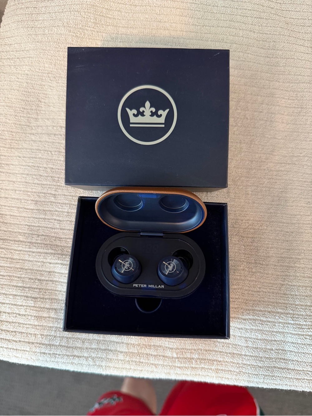 Peter Millar Navy and Brown True Wireless Earbuds with Case
